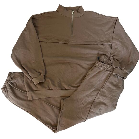 Boohoo Tan Sweatshirt & Sweatpants Set - Picture 1 of 8